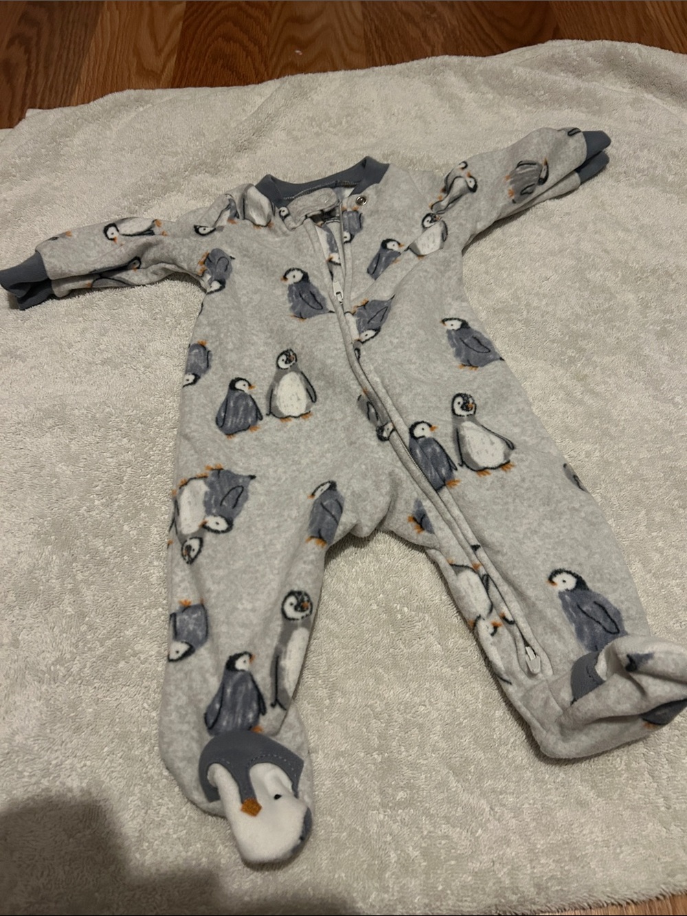Carter's Light Gray Penguin Fleece Footed One-Piece